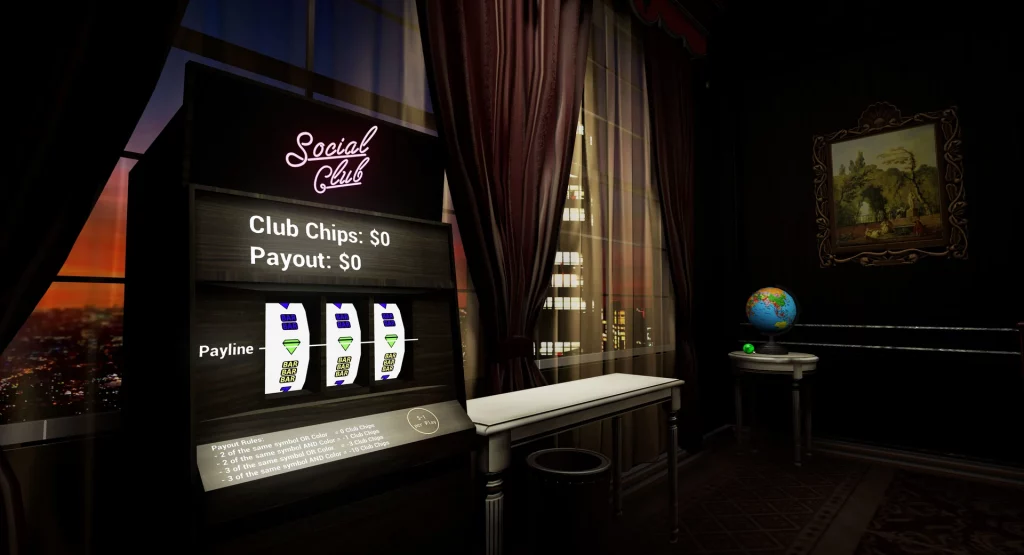 Slot machine interface in Social Club VR.