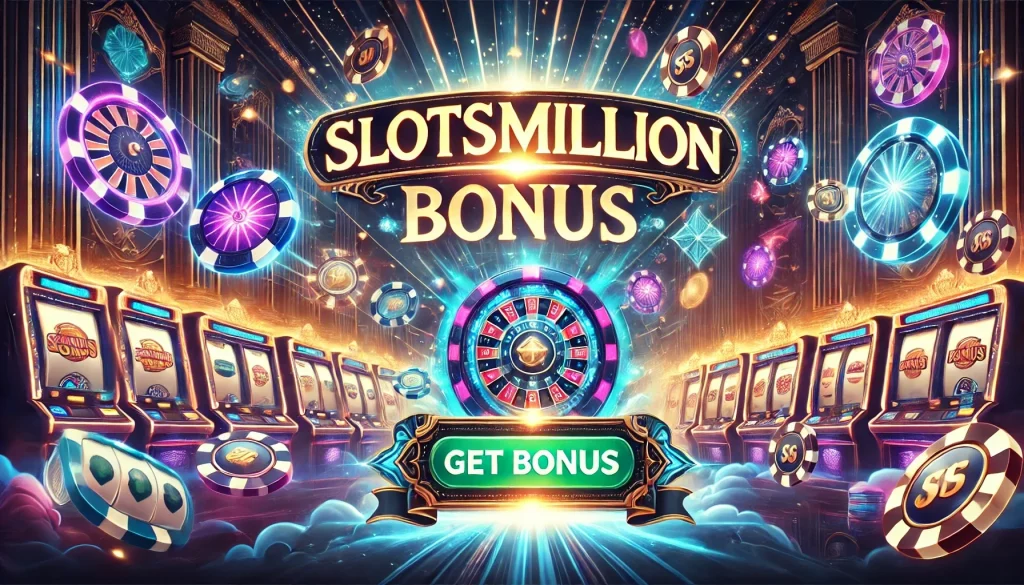 SlotsMillion VR Casino bonus and promotions banner with slot machines.