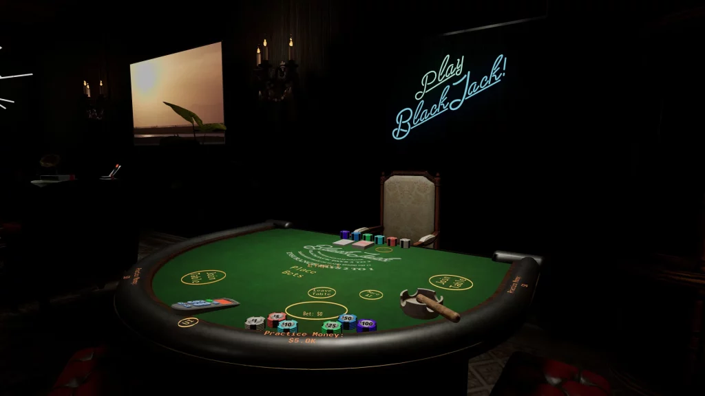 Virtual blackjack table in Social Club VR.