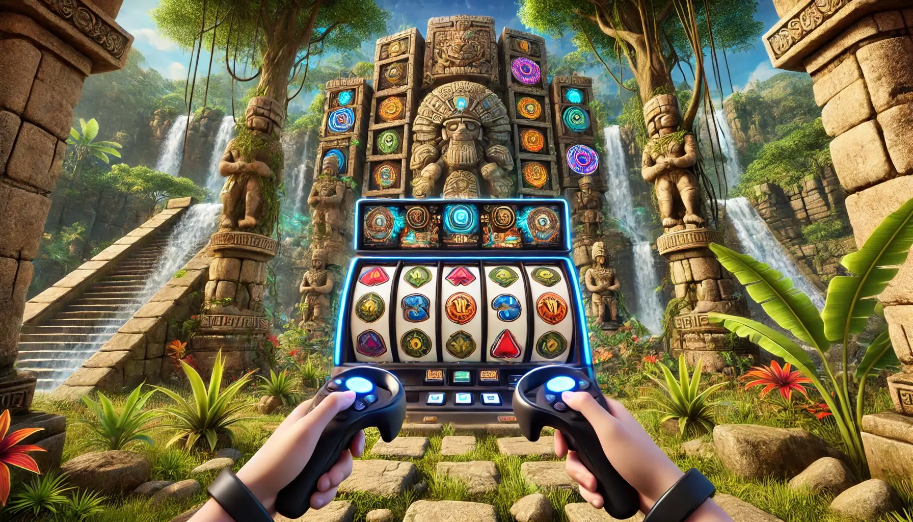 A stunning virtual reality slot machine Gonzos Quest.