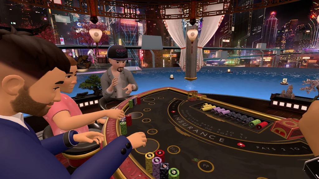 Gameplay of Blackjack in PokerStars VR with players.