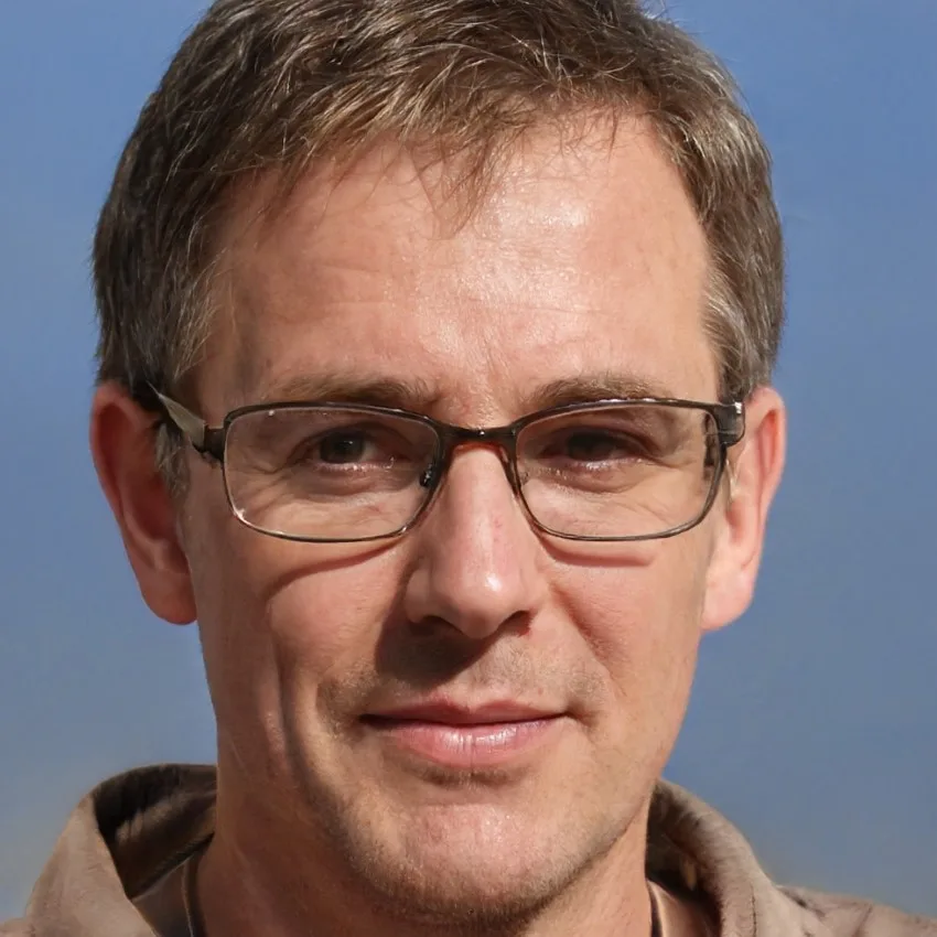 John Miller wearing glasses with a professional expression, captured against a blue sky backdrop.