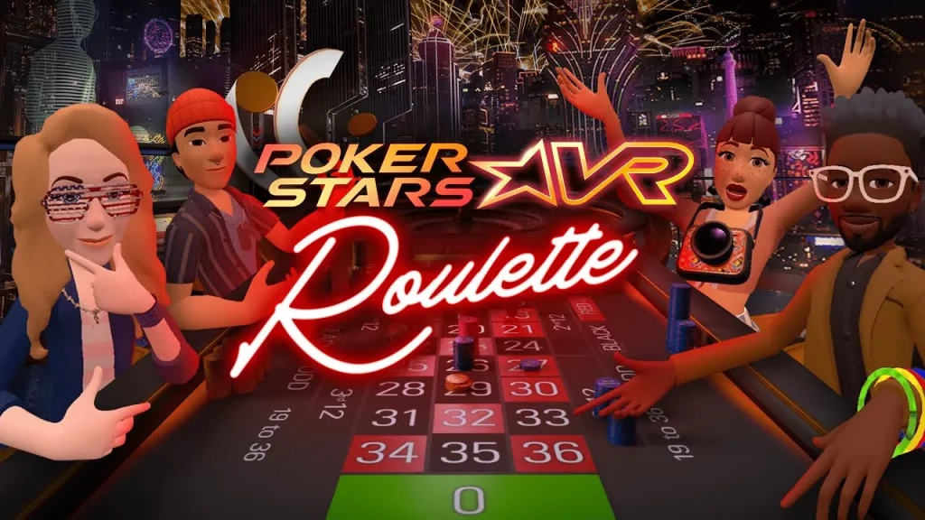 Promotional image for PokerStars VR roulette featuring avatars.