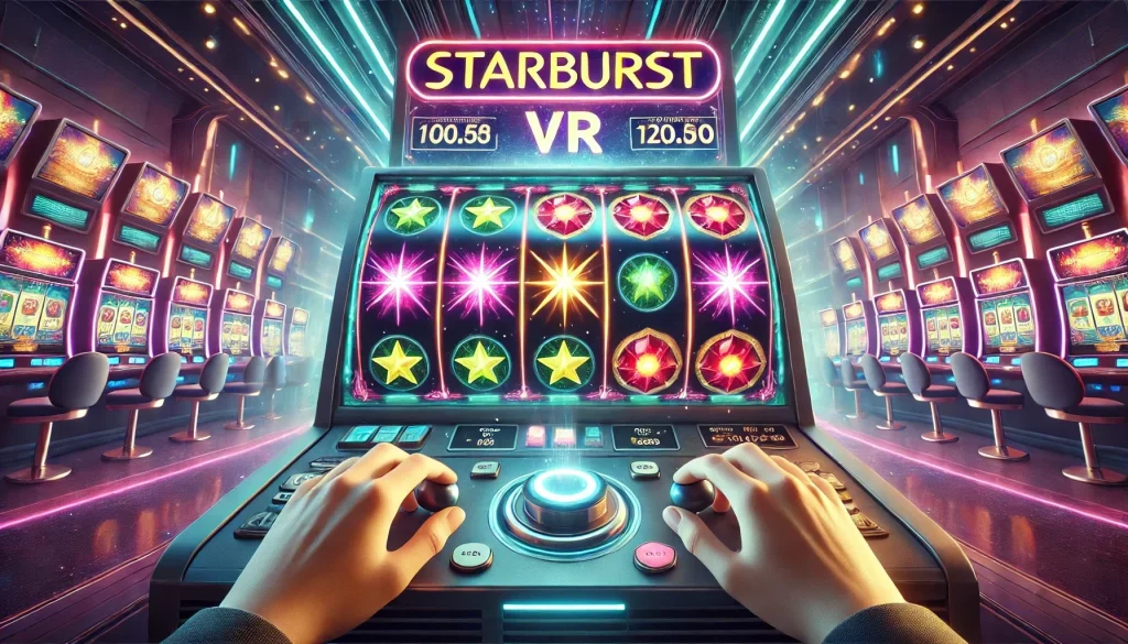 Starburst VR slot machine gameplay featuring colorful symbols